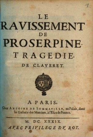 Le Ravissement de Proserpine : Tragédie