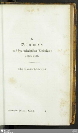I. Blumen aus der griechischen Anthologie gesammelt
