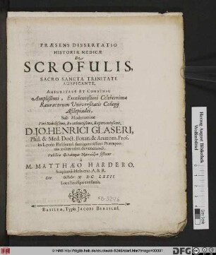 Praesens Dissertatio Historiae Medicae De Scrofulis
