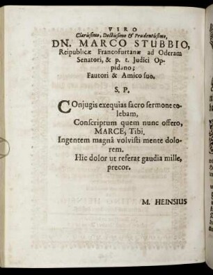 Viro ... Dn. Marco Stubbio, ...