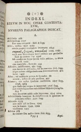 Index I. Rerum In Hoc Opere Contentarum,