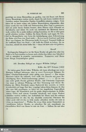 Dorothea von Schlegel an August Wilhelm von Schlegel, Köln, 22.02.1807