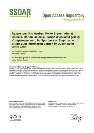 Rezension: Nils Neuber, Meike Breuer, Ahmet Derecik, Marion Golenia, Florian Wienkamp (2010): Kompetenzerwerb im Sportverein. Empirische Studie zum informellen Lernen im Jugendalter