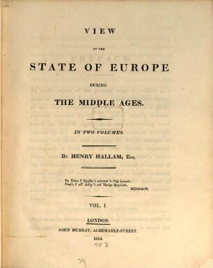 View of the state of Europe during the Middle ages, 1