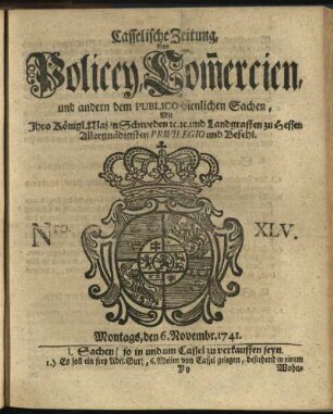 Nro. XLV, Montags, den 6. Novembr. 1741