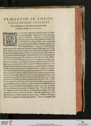Praefatio in locos Theologicos Philippi Melanthonis post habitam orationem [...]
