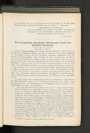 Zur Vorprüfung chemischer Erfindungen durch das deutsche Patentamt.