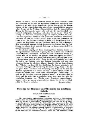 Beiträge zur Hygiene und Ökonomie der geistigen Arbeit