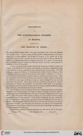 Description of the Subterraneous Chamber at Mycenae, commonly called The Treasury of Atreus