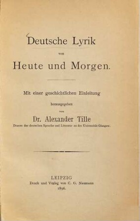Deutsche Lyrik von Heute und Morgen