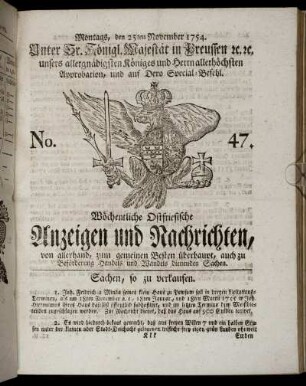 No. 47. Montags, den 25ten November, 1754.