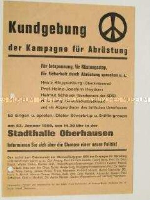 Propagandaflugblatt der "Kampagne für Abrüstung" mit einer Einladung zur Diskussion über einen notwendigen Rüstungsstopp in der BRD