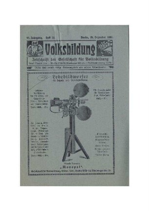 Volksbildung. Zeitschrift der Gesellschaft für Volksbildung