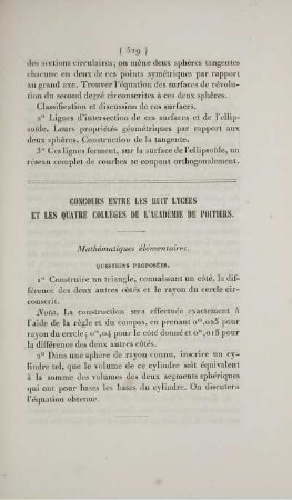 Concours entre les huit lycées et les quatre colléges de l'académie de üoitiers.