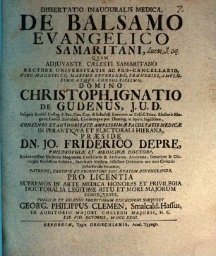 Diss. inaug. med. de balsamo evangelico Samaritani