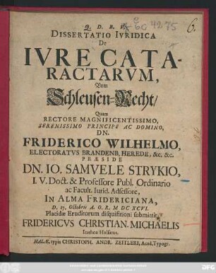 Dissertatio Iuridica De Iure Cataractarum