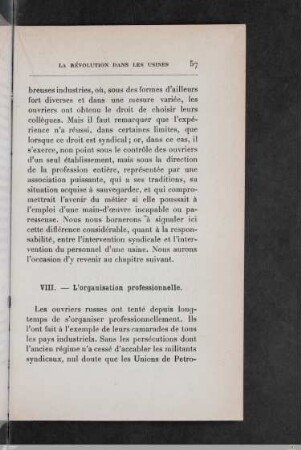 VIII. L'organisation professionelle