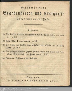 1833: Merkwürdige Begebenheiten und Ereignisse alter und neuer Zeit