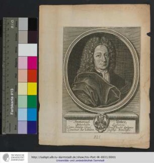 Immanuel Weber Hohenbeida-Lipsiensis. Comes Palatin. Cæsar. Screniss. Hassiæ Landgrav. Consiliar. Jur. in Academ. Giessensi Antecessor : Andreas Reinhard sculpsit Giessæ