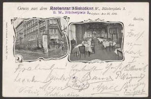 Ansichtskarte "Gruss aus dem Restaurant Schicker", Blücherplatz 3