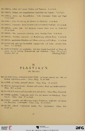 H. Plastiken (Nr. 342-424)