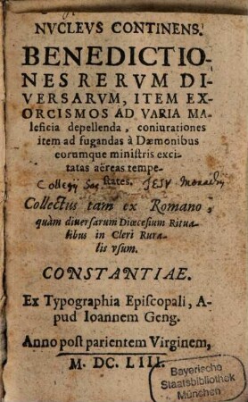 Nucleus : continens Benedictiones rerum diversarum