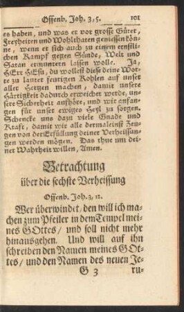 Betrachtung über die sechste Verheissung. Offenb. Joh. 3,12.