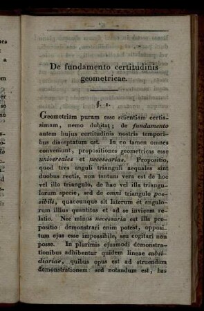 De fundamento certitudinis geometricae.