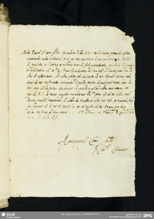 Brief des Federico Cardinale Cornaro Senior