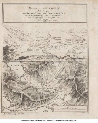 Prospect und Charte der Gegend um Goldau und den Lowerzer See : zur Erläuterung des Absturzes vom Ruffiberge am 2 Septbr. 1806