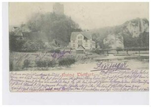 Burgruine Dietfurt, Ortsansicht von Dietfurt und Donau