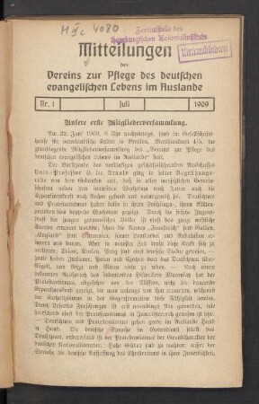 Nr. 1. Juli. 1909