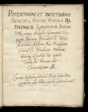 Widmung an Kaiser Rudolf II. mit Widmungsgedicht