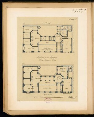 Wohn- und Geschäftshaus für die Fa. Faber, Berlin Monatskonkurrenz Januar 1882: Grundriss Keller, Erdgeschoss; Maßstabsleiste