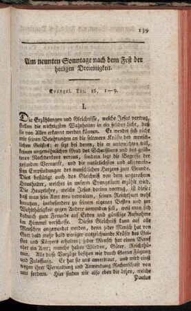 Am neunten Sonntage nach dem Fest der heiligen Dreieinigkeit
