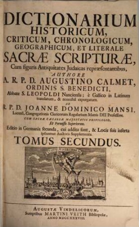Dictionarium historicum, criticum, chronologicum, geographicum et liberale Sacrae Scripturae. 2, M - Z