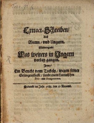 Extract-Schreiben was weiters in Ungarn vorbey gangen