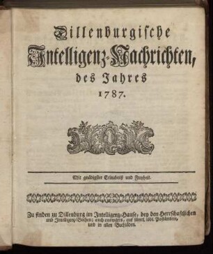 1787: Dillenburgische Intelligenz-Nachrichten, des Jahres 1787