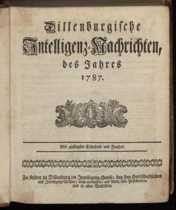 1787: Dillenburgische Intelligenz-Nachrichten, des Jahres 1787
