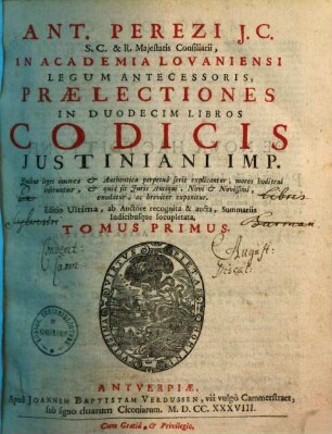 Praelectiones in duodecim libros Codicis Iustiniani, 1