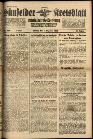 Erste Ausgabe vom Freitag, den 06. Dezember 1940.