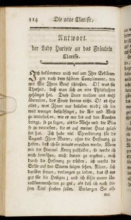 Antwort. der Lady Hariote an das Fräulein Clarisse.