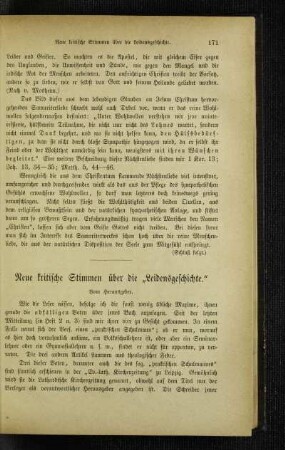 Neue kritische Stimmen über die "Leidensgeschichte"