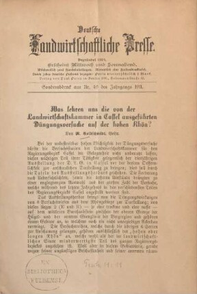 Was lehren uns die von der Landwirtschaftskammer in Cassel ausgeführten Düngungsversuche auf der hohen Rhön?