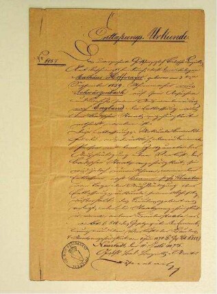 Entlassungsurkunde Mathäus Hoffmayer