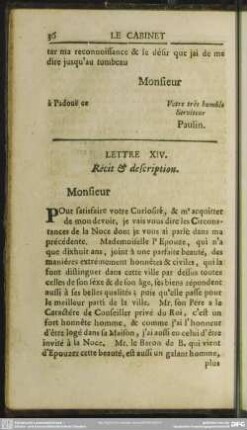Lettre XIV. Recit & description