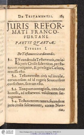 Juris Reformati Francofurtani Partis Quartae
