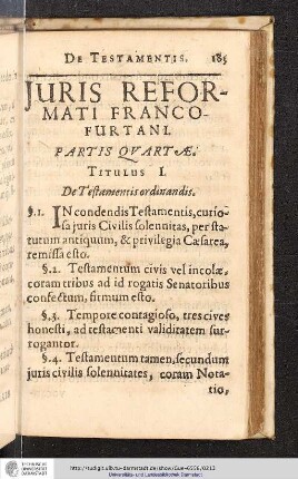 Juris Reformati Francofurtani Partis Quartae