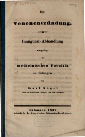 Die Venenentzündung : Inaugural-Abhandlung