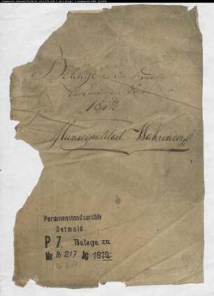 Belegakten zum Heiratsregister der Munizipalität Neuwarendorf (B 1812)